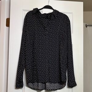 Navy and Cream Polka Dot / Floral Motif Monochrome Blouse